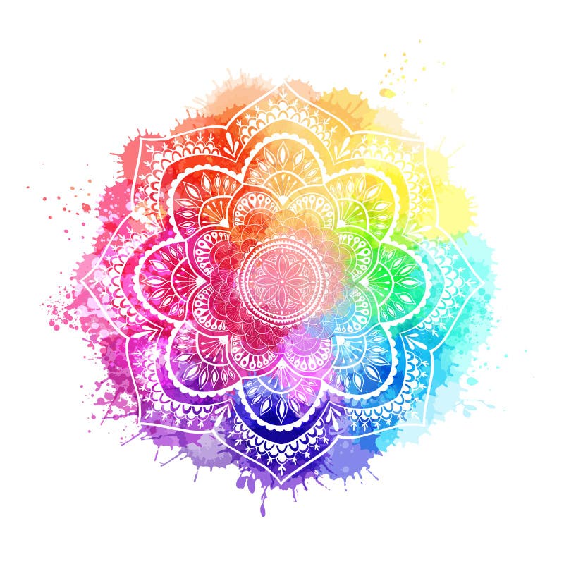 Runde Steigungsmandala auf Wei? lokalisiertem Hintergrund Mandala? ber buntem Aquarell stock abbildung