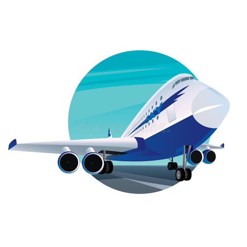 Rundes Emblem mit einem modernen Passagierflugzeug lizenzfreie abbildung Rundes Emblem mit einem modernen Passagierflugzeug lizenzfreie abbildung