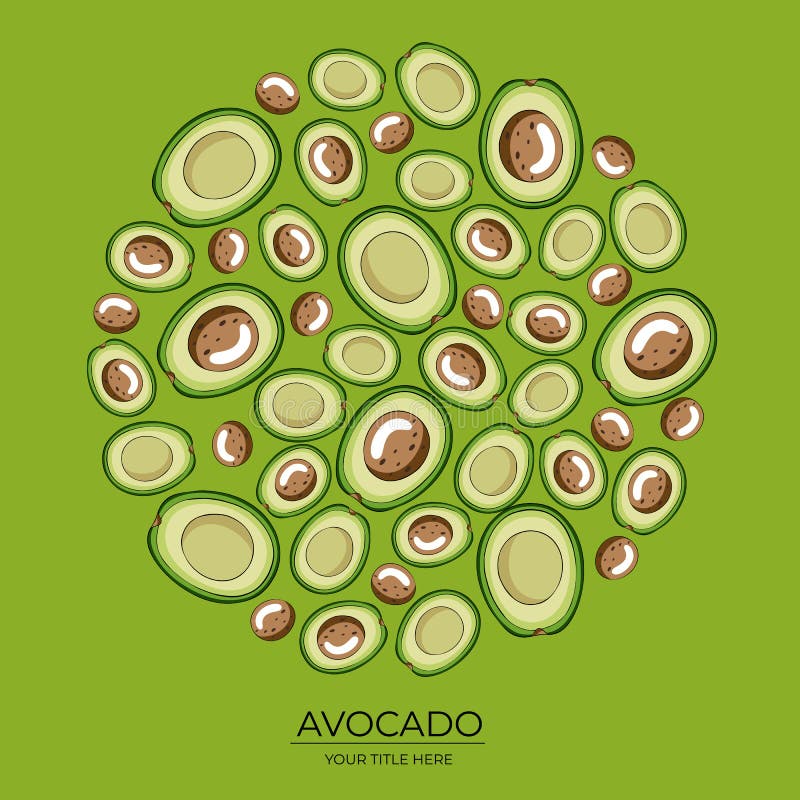 Rundes Muster von grünen Avocadohälften auf einem grünen Hintergrund vektor abbildung Rundes Muster von grünen Avocadohälften auf einem grünen Hintergrund vektor abbildung