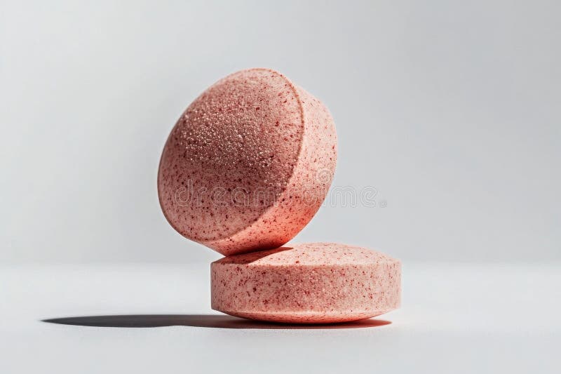 Rundrosa Tabletten auf weißer Oberfläche mit weichen Schatten in hellem natürlichem Licht lizenzfreie stockfotos