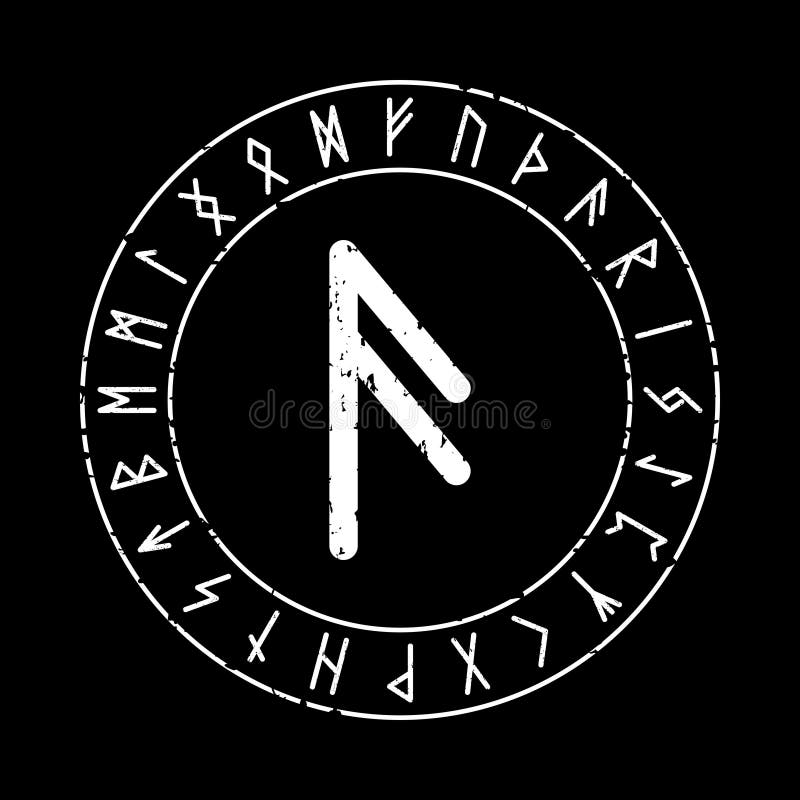 BLACK SQUARE BACKGROUND with the RUNE RAIDHO in the MAGIC CIRCLE 