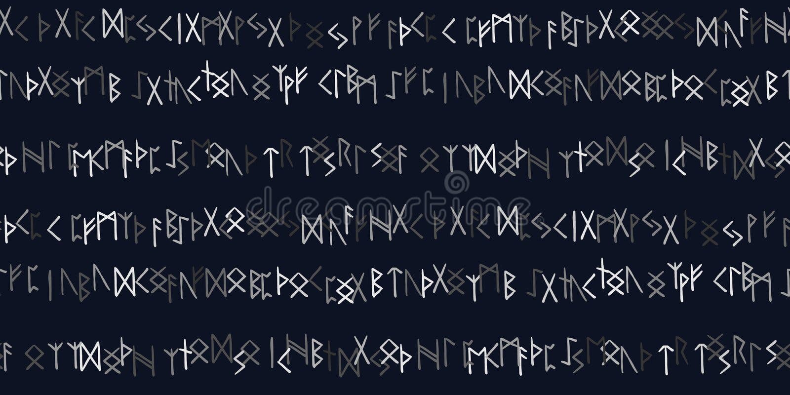 Futhark runes seamless pattern. Norse viking occult symbol design