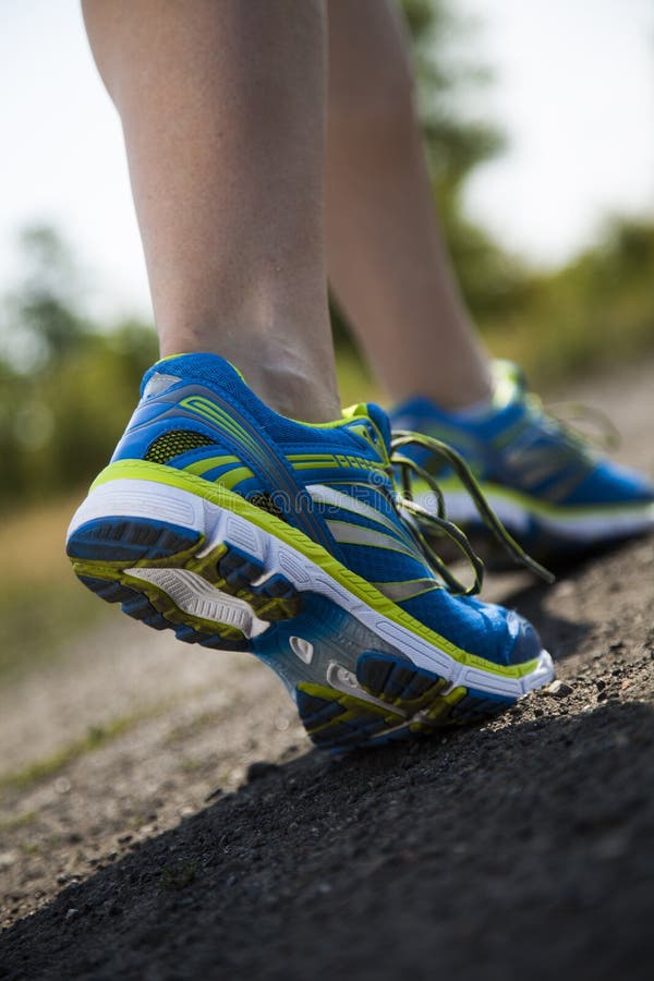 Runner Feet Running on Road Closeup on Shoe Stock Image - Image of ...