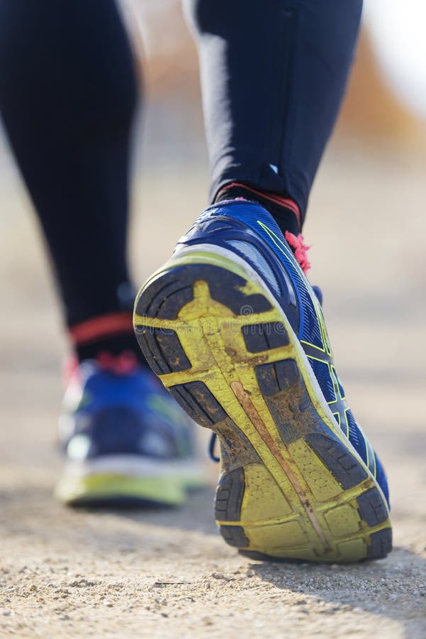 Runner Man Feet Running on Road Closeup on Shoe Stock Image Image of
