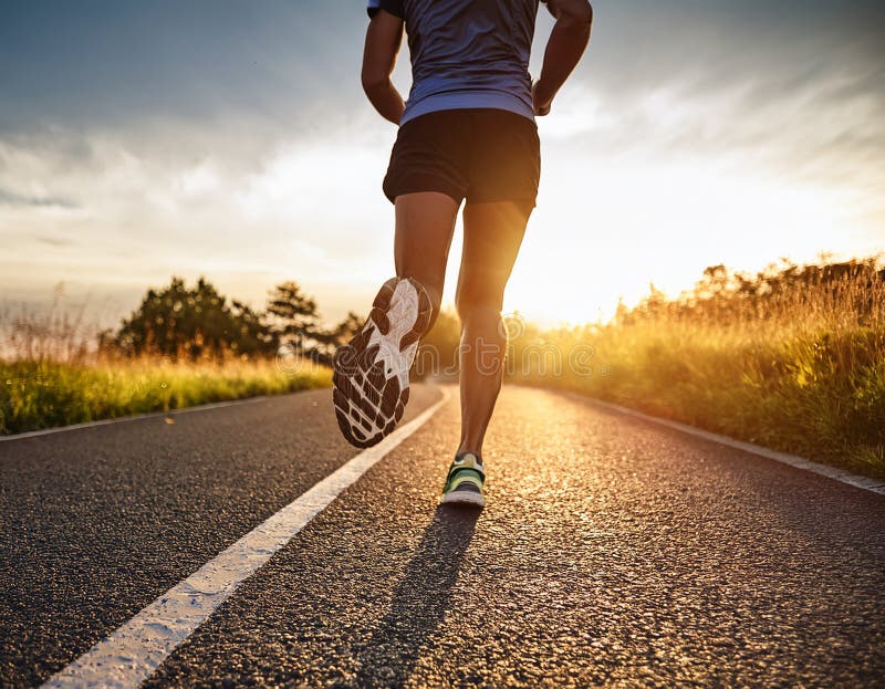 A runner\'s legs pumping rhythmically on a paved path stock illustration