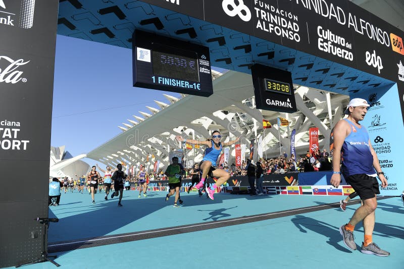 Runners Entering the Finish Line in the 2019 Valencia Marathon ...