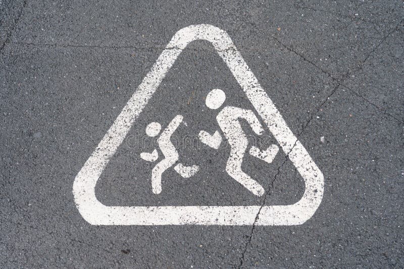 Running Children, Warning Road Sign Stock Photo Image of drawn