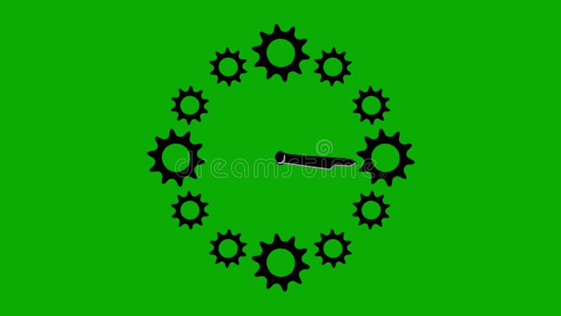 Running clock with spinning gears effect on green screen background
