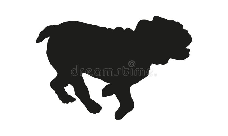 Running english bulldog puppy. Black dog silhouette. Pet animals. Isolated on a white background royalty free illustration