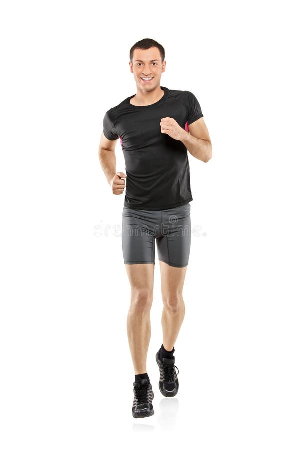 Running för stående för full längd för idrottsman nen male arkivfoto