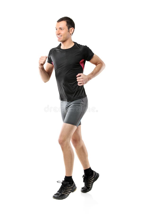 Running för stående för full längd för idrottsman nen male royaltyfri foto