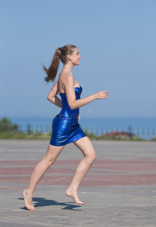 Running girl stock image. Image of slim, person, barefoot 21346383
