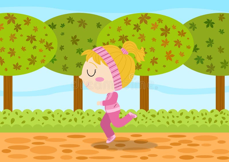 Jogger girl running at the park wearing a pink suite. Street workout illustrations