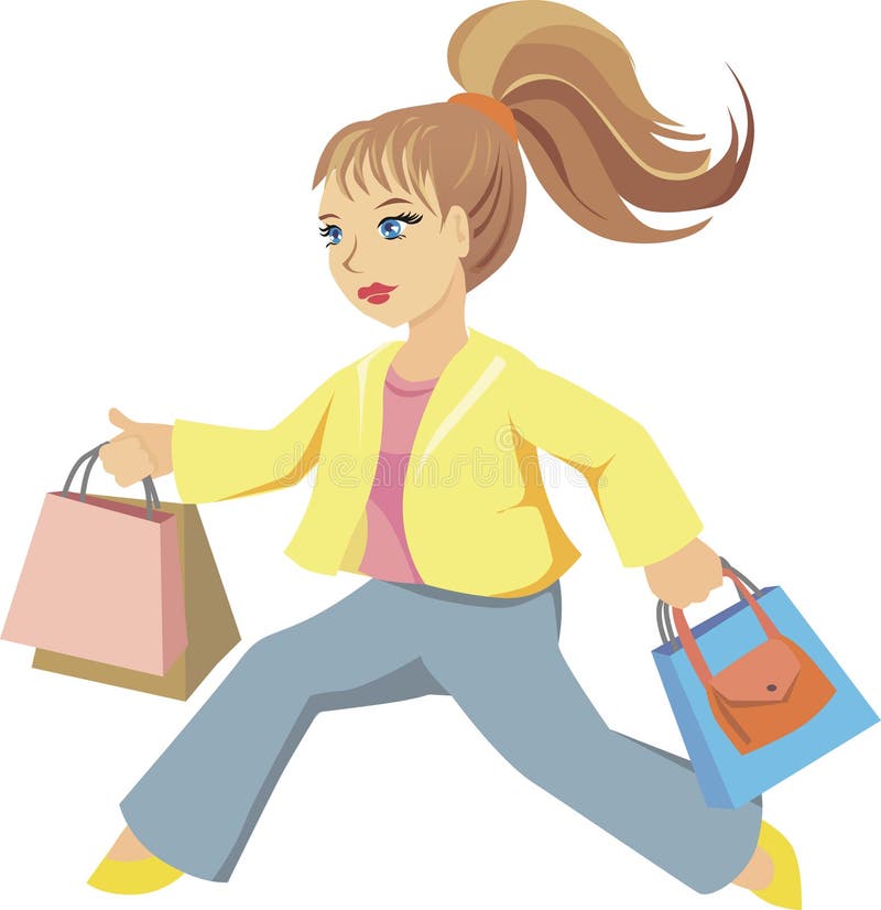Running girl with bags stock vector. Illustration of pleasure 22555532