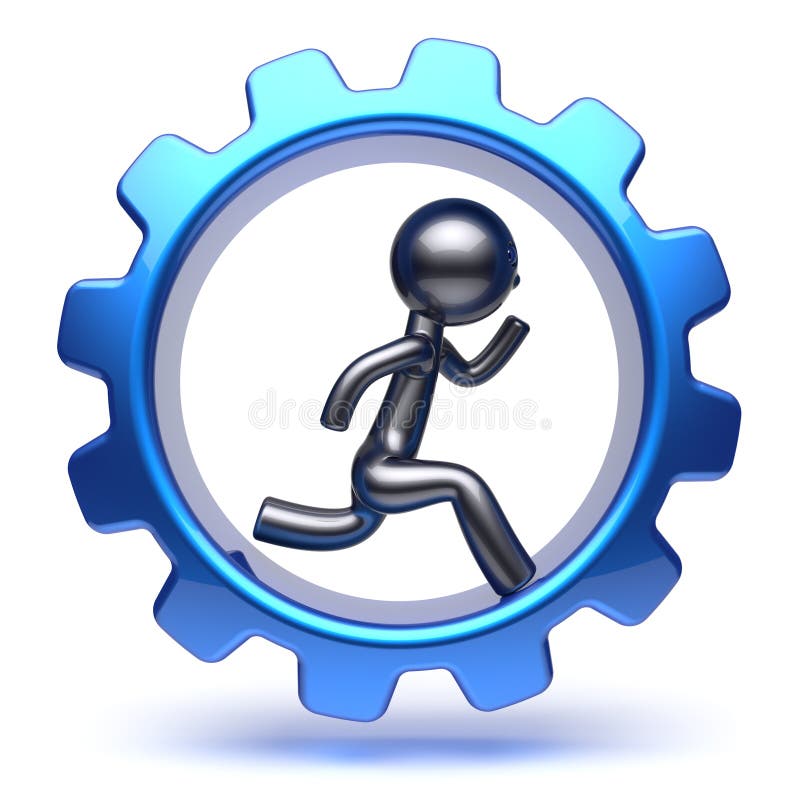Running man character inside gearwheel businessman work stock illustration