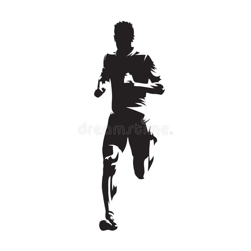 Running man, front view, healthy lifestyle, vector silhouette