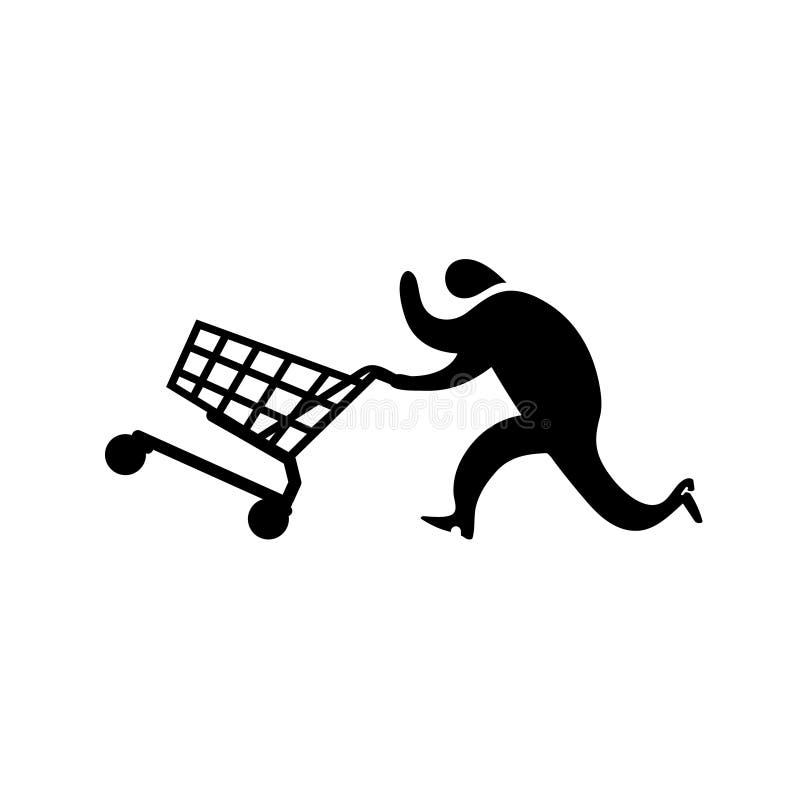Running Man Pushing Shopping Cart Icon. Vector Shopping Illustration