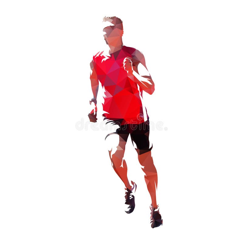 Running man in red jersey, polygonal vector illustration of mara