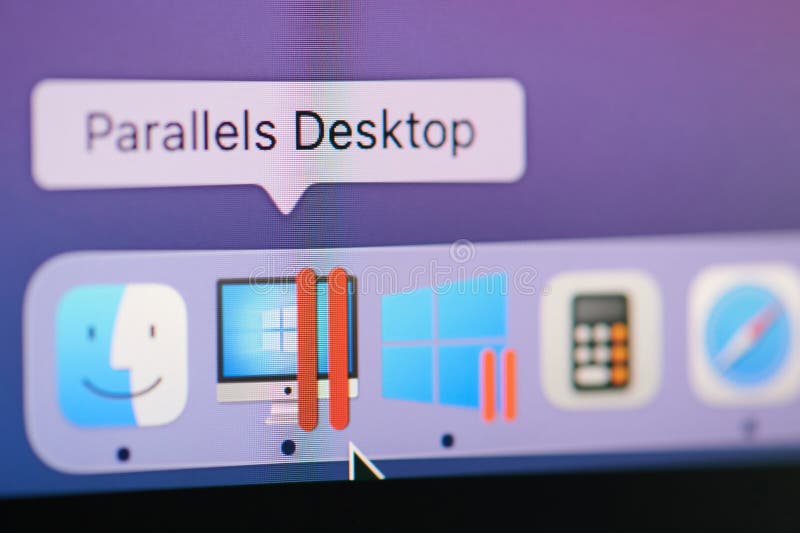 New york, USA - May 17, 2021: Running parallels desktop app on mac os screen macro close up view