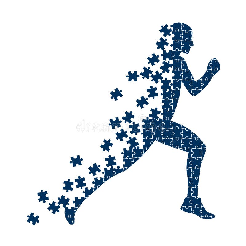 Running person from the collapsing puzzles. vector illustration Running person from the collapsing puzzles. vector illustration