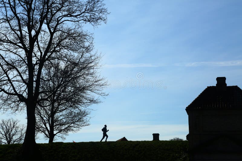 Running person silhouette as activity health care sport royalty free stock photos