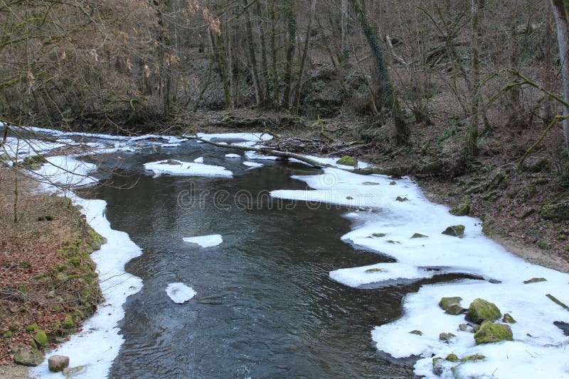 Running River in winter royalty free stock photography