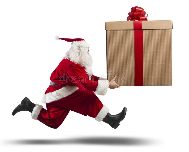 Running Santa Claus with big gift royalty free stock images Running Santa Claus with big gift royalty free stock images