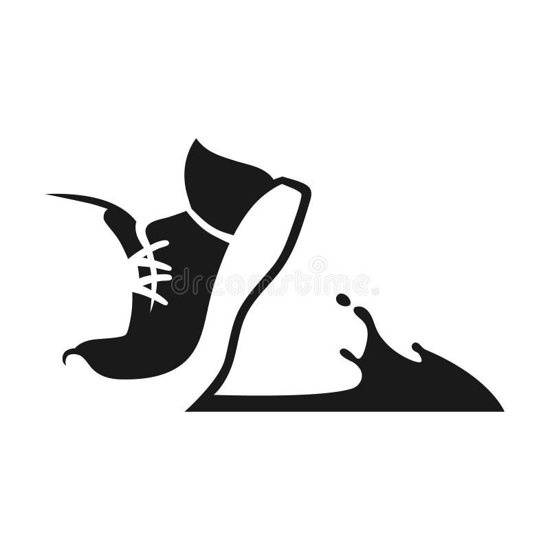 Running Shoe in a Mud Puddle Symbol on White Backdrop Stock Vector