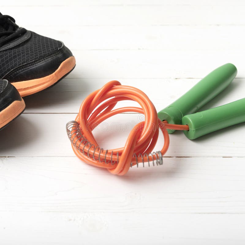 Running Shoes and Jumping Rope Stock Photo Image of health, running