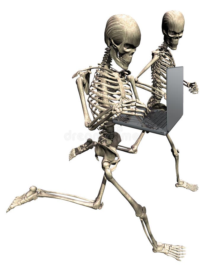 Running skeletons with laptop vector illustration