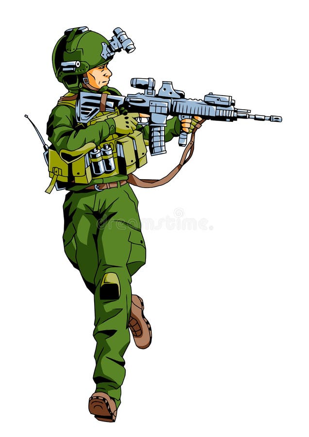 Running Soldier with Weapon Stock Vector Illustration of muscle