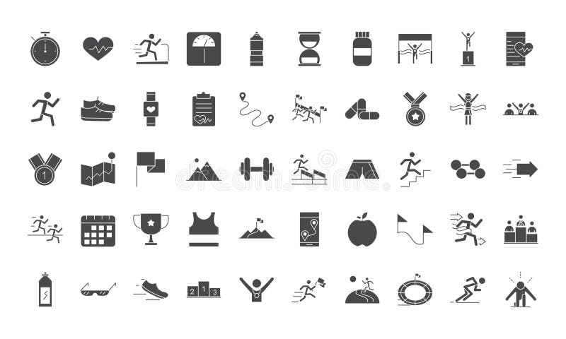 Running sport race line icons set design