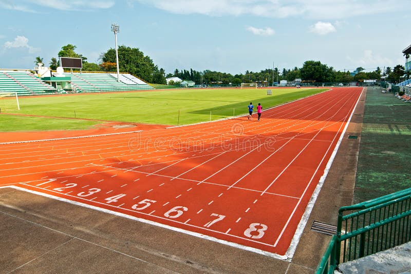 Running track numbers in stadium.