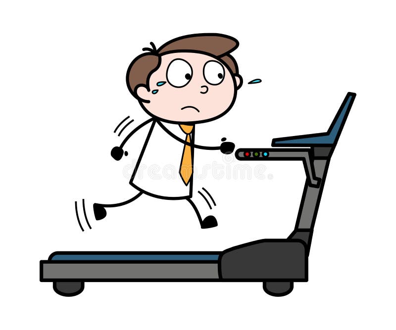 Running on Treadmill - Office Businessman Employee Cartoon Vector Illustration vector illustration