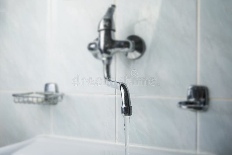 Running Water Faucet in the Bathroom Stock Image Image of metal