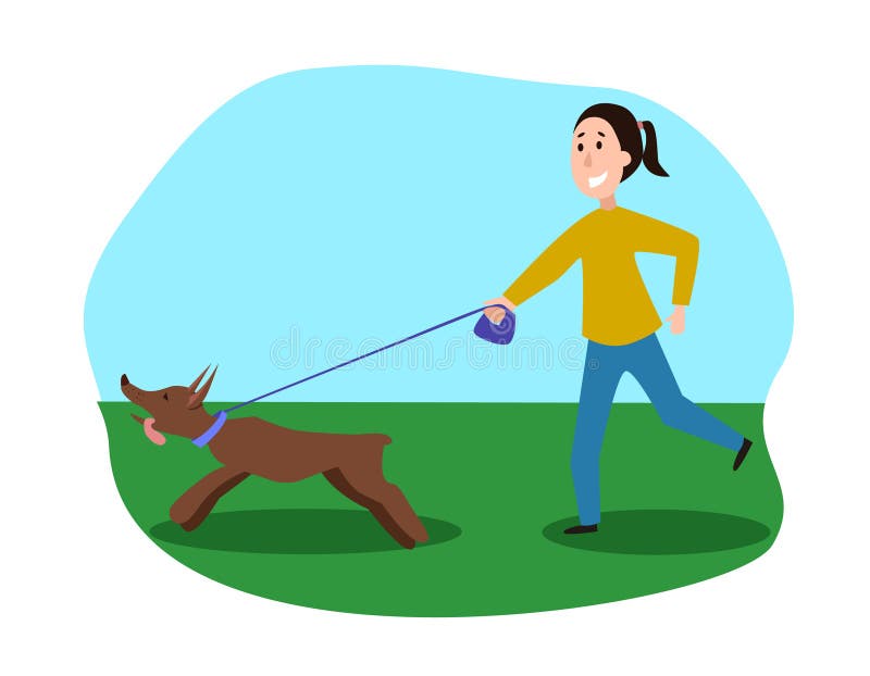Running Woman with Dog Flat Vector Illustration. Pet and Owner of Cartoon Characters in the Park. Stock Vector - Illustration of color, athletics: 196989935 Running Woman with Dog Flat Vector Illustration. Pet and Owner of Cartoon Characters in the Park. Stock Vector - Illustration of color, athletics: 196989935