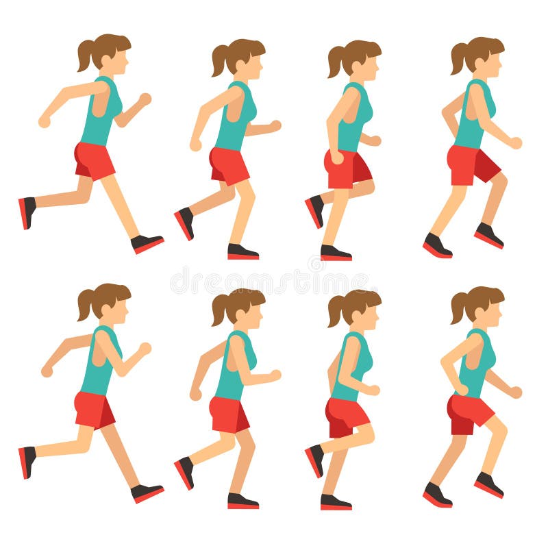 Running Woman, Female Runner Animation Frame Loop Sequence Stock Vector