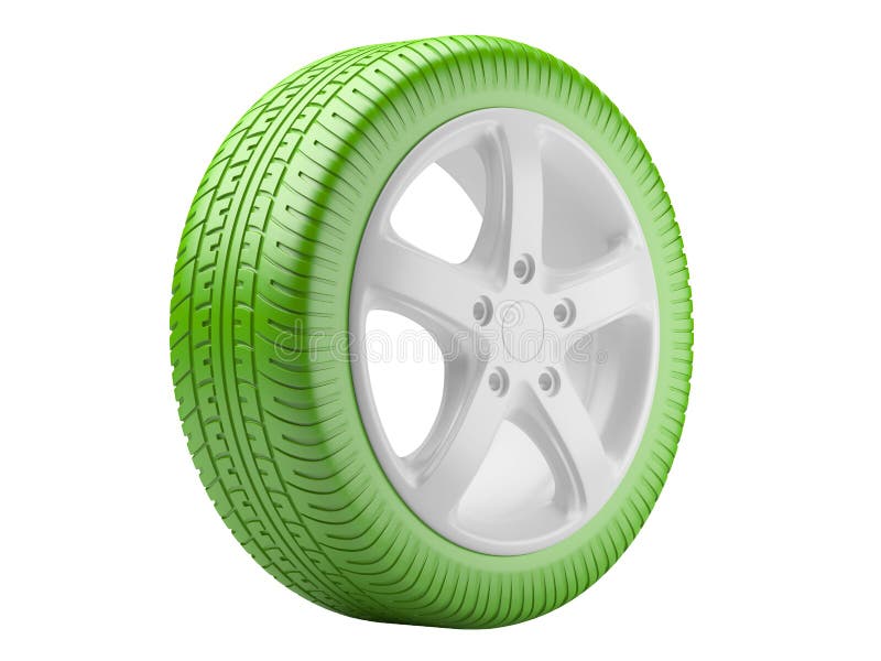 Green car wheel. ecological concept isolated on a white background. 3d illustration high resolution. Green car wheel. ecological concept isolated on a white background. 3d illustration high resolution