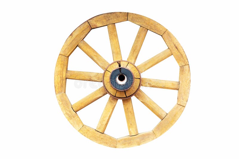 Ruota di legno rustica d'annata del trasporto del vagone isolata su fondo bianco immagini stock libere da diritti Ruota di legno rustica d'annata del trasporto del vagone isolata su fondo bianco immagini stock libere da diritti