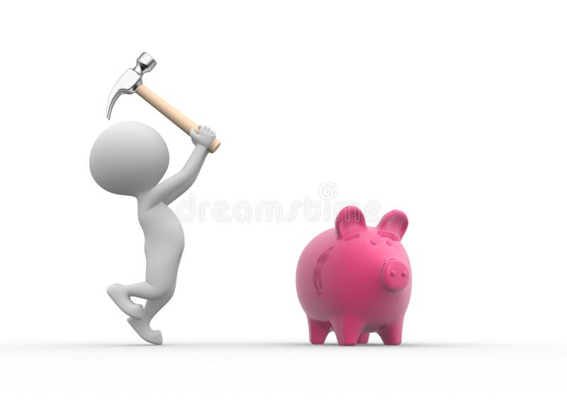 Casser une tirelire avec un marteau illustration libre de droits