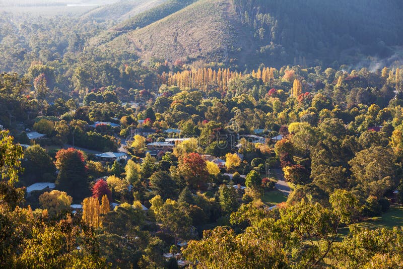 Rural Australian Town in Autumn Colors. Bright, Victoria, Australia