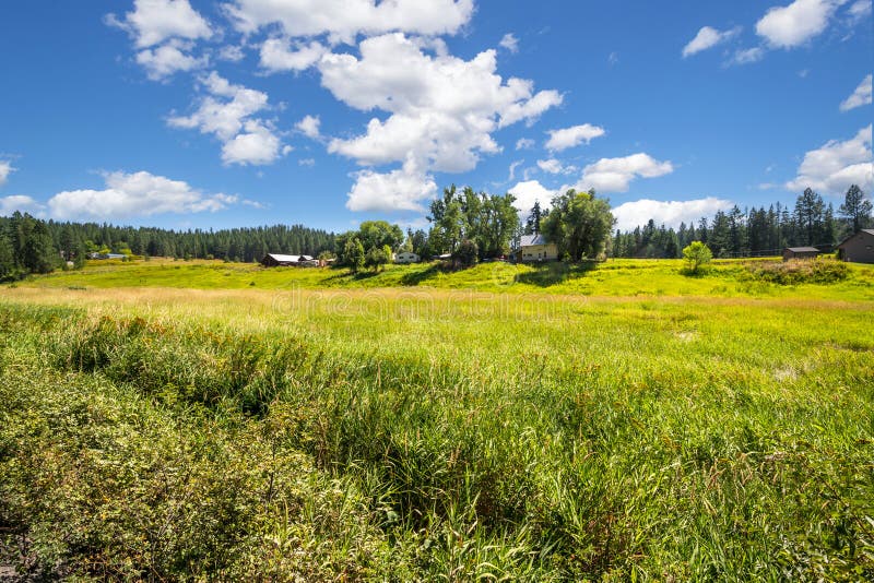 A rural community on a hill above a meadow on the outskirts of Spokane, Washington, USA royalty free stock photo A rural community on a hill above a meadow on the outskirts of Spokane, Washington, USA royalty free stock photo