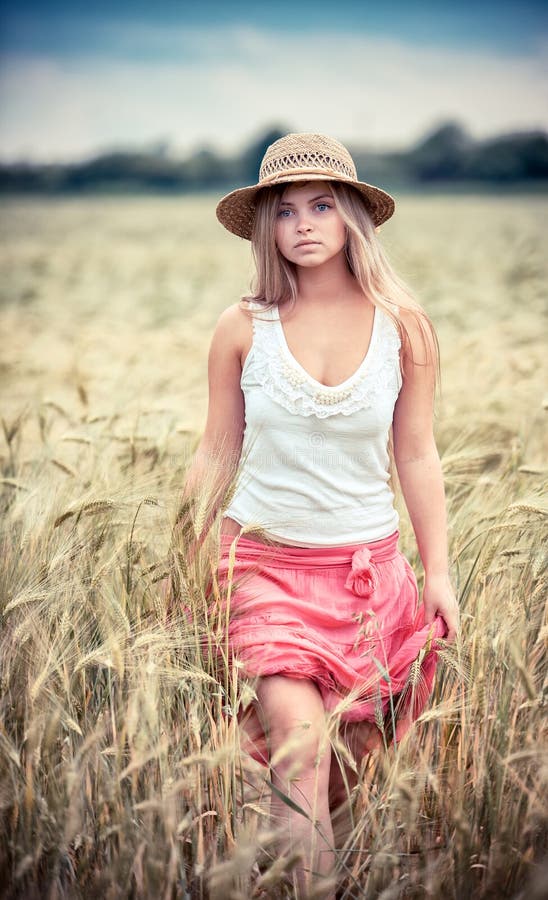 Rural girl in field stock photo. Image of sunny, people 25388732