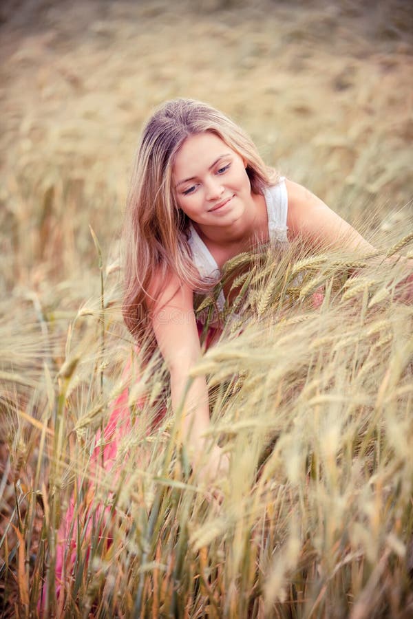 Rural girl in field stock image. Image of infinity, portrait 25999907