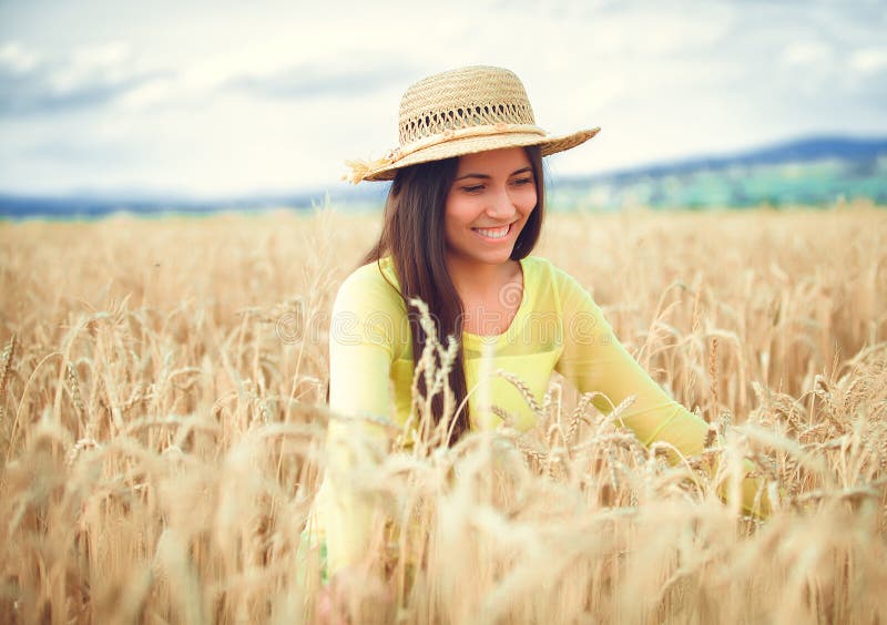 Rural girl in field stock photo. Image of people, face 42611736