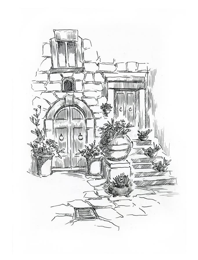 Atticus vergeven ingenieur Rural House Landscape. Fullsize Raster Artwork. Ind and Pen Illustration.  Stock Illustration - Illustration of garden, light: 150381010