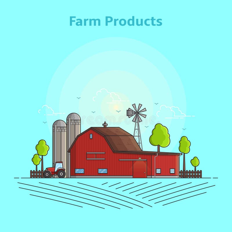 Rural landscape with farm stock vector. Illustration of field - 94080632