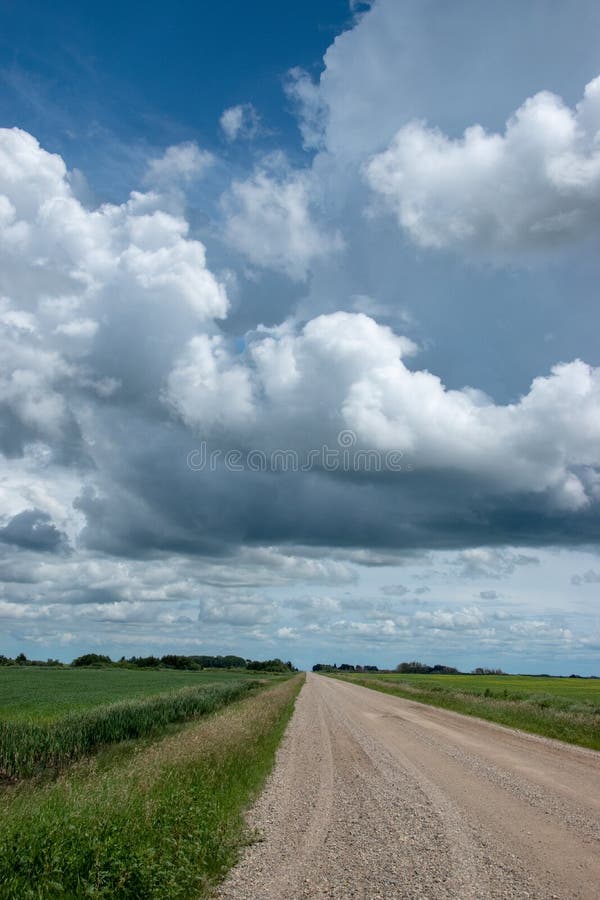 Rural Range Road and Farm Land, Saskatchewan, Canada. Stock Photo