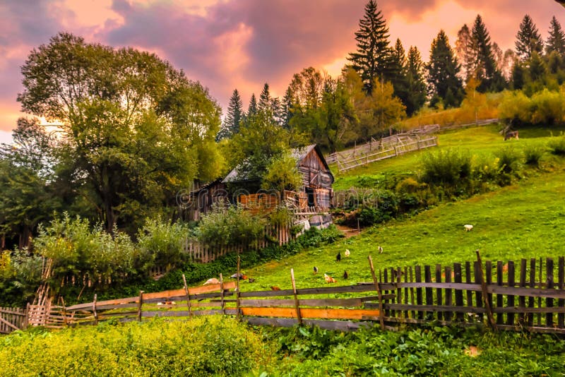 Rural Romanian Landscape in the Mountains Stock Image Image of