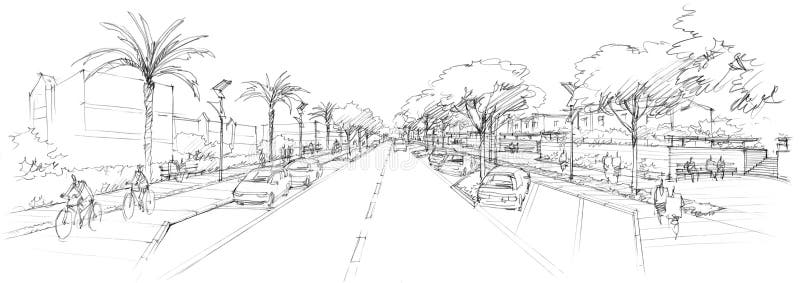 Rural street-1- architectural drawing royalty free illustration